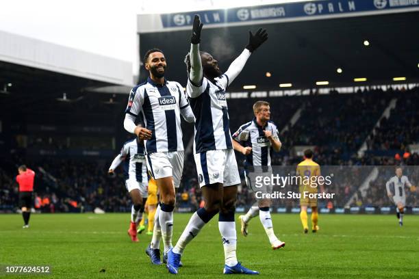 Bakary Sako of West Bromwich Albion celebrates after scoring his team's first goal during the FA Cup Third Round match between West Bromwich Albion...