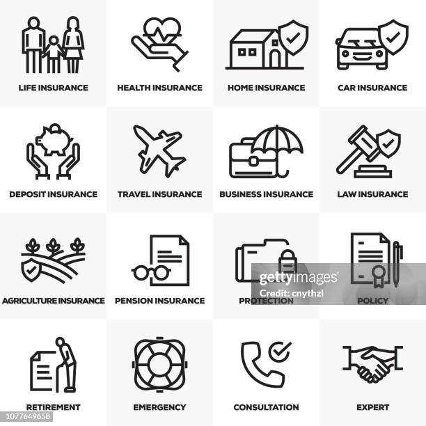 insurance line icons set - agricultural policy stock illustrations
