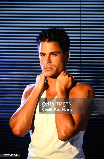 Rob Lowe, actor, photographed on the balcony of his publicist offices in Beverly Hills February 3, 1990 Beverly Hills, Los Angeles, California