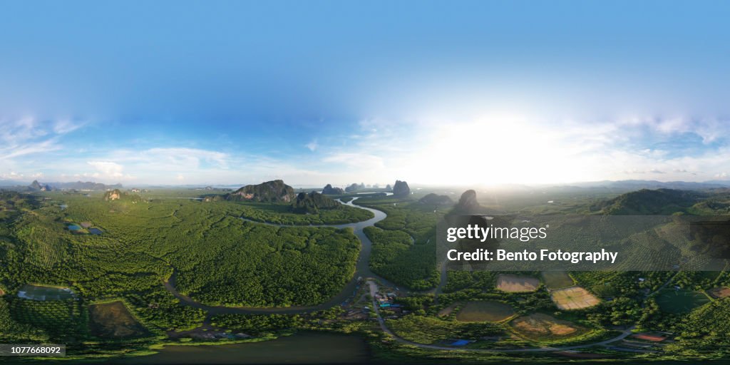 Unseen Thailand : 360 degree Aerial view of Phang nga bay in the sunset, Thailand
