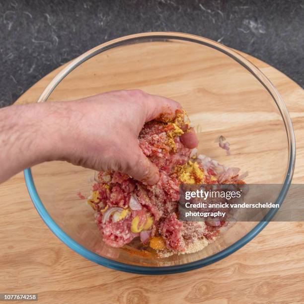 meatballs preparation - mixing stock pictures, royalty-free photos & images