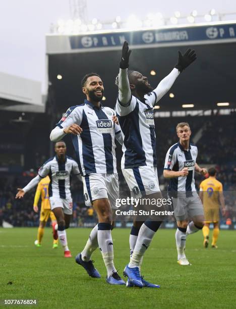 Goalscorer Bakary Sako celebrates his winning goal with Kyle Bartley during the FA Cup Third Round match between West Bromwich Albion and Wigan...