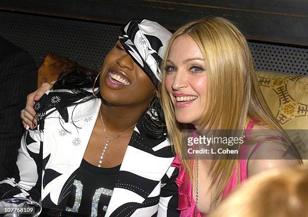 Missy Elliot & Madonna during Warner Entertainment 2004 Grammy Party at Kitano Japanese Restaurant in Los Angeles, CA, United States.