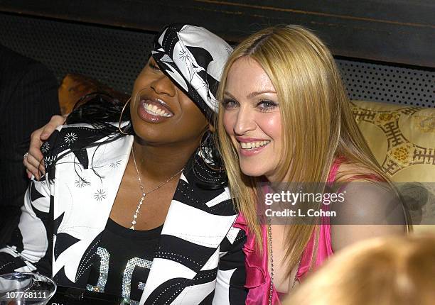 Missy Elliot & Madonna during Warner Entertainment 2004 Grammy Party at Kitano Japanese Restaurant in Los Angeles, CA, United States.