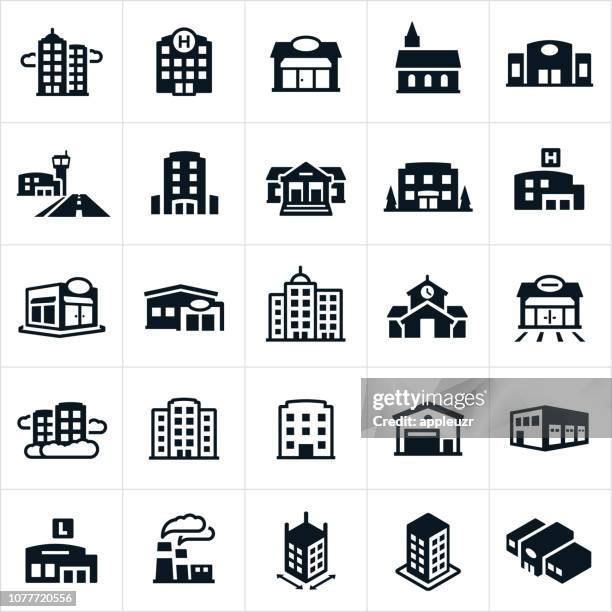 stockillustraties, clipart, cartoons en iconen met de pictogrammen van de gebouwen - openbaar gebouw