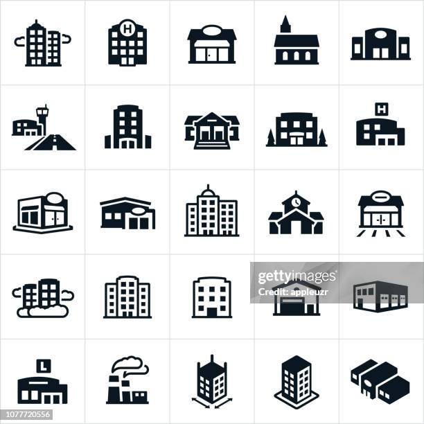 stockillustraties, clipart, cartoons en iconen met de pictogrammen van de gebouwen - industrial district