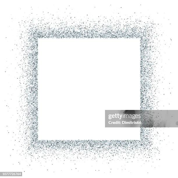silber vektor glitzer rahmen - silver-glitter-white-background stock-grafiken, -clipart, -cartoons und -symbole