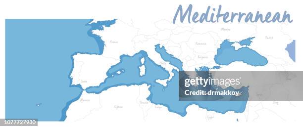 karte des mittelmeers - mediterranean culture stock-grafiken, -clipart, -cartoons und -symbole