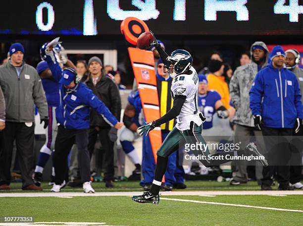 DeSean Jackson of the Philadelphia Eagles returns a punt for a touchdown to win the game against the New York Giants at the New Meadowlands Stadium...