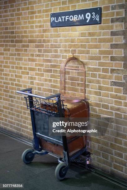 the harry potter trolley at kings cross - harry potter scarf stock pictures, royalty-free photos & images