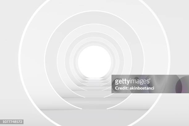 camera vuota bianca 3d, interno tunnel - cerchio foto e immagini stock