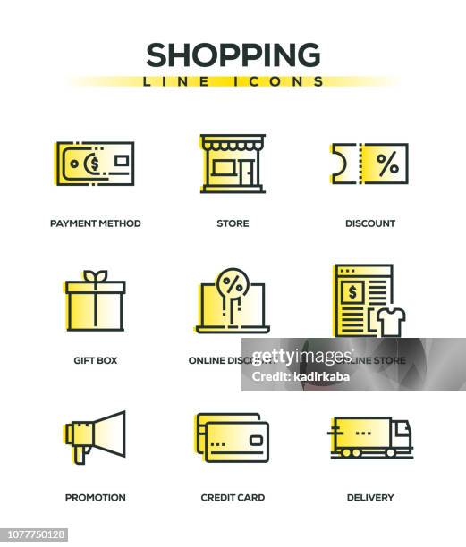 shopping thin line icon set - mall background stock illustrations