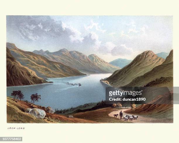ilustraciones, imágenes clip art, dibujos animados e iconos de stock de lago largo, escocia, siglo xix - pastor de ovejas