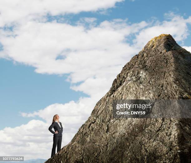 zakenvrouw op zoek up op de bergtop - lowest stockfoto's en -beelden