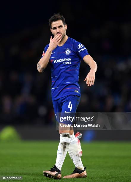 Cesc Fabregas of Chelsea acknowledges the fans after the FA Cup Third Round match between Chelsea and Nottingham Forest at Stamford Bridge on January...