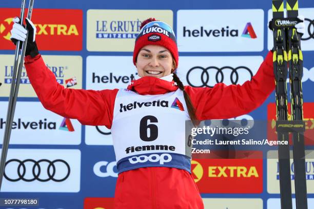 Anastasia Sedova of Russia takes 3rd place during the FIS Nordic World Cup Men's and Women's Cross Country Classic Mass Start on January 5, 2019 in...