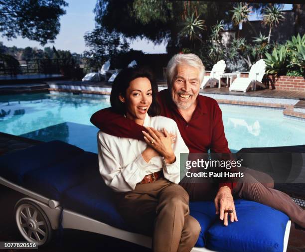 Actor James Coburn at age 63 with television interviewer Paula Murad who he married after divorcing his first wife Beverly Kelly in the actors...