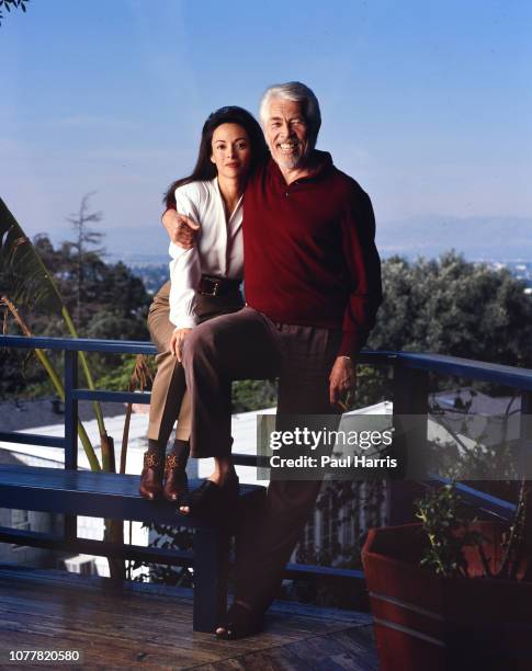 Actor James Coburn at age 63 with television interviewer Paula Murad who he married after divorcing his first wife Beverly Kelly in the actors...