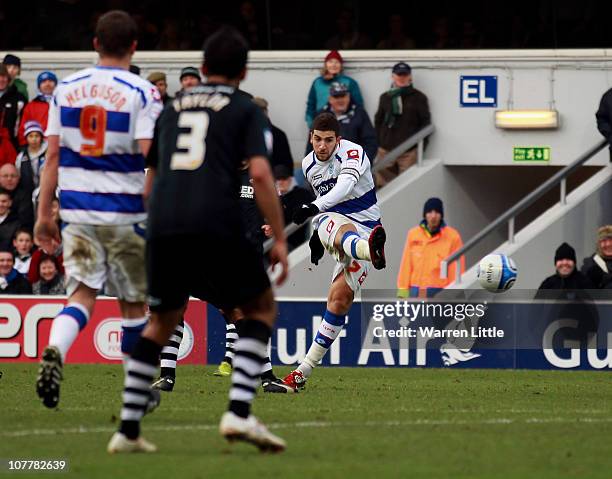 Adel Taarabt of Queens Park Rangers scores the fourth goal during the npower Championship match between Queens Park Rangers and Swansea City at...