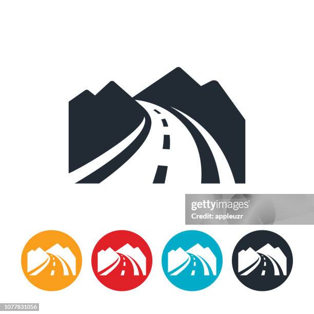 curved mountain road icon - mountain road stock illustrations