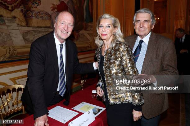 Renaud Girard, Baron Gilles Ameil and his wife Baroness Eva Ameil attend "Le Cercle des Lettres - The Circle of Letters" at Cercle de l'Union...