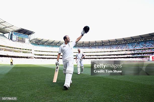 Jonathan Trott of England walks off at the end of play after making a century during day two of the Fourth Test match between Australia and England...