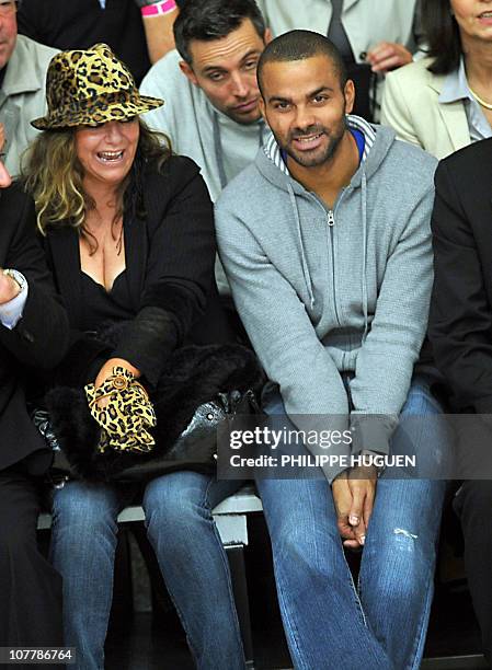 French NBA player Tony Parker and his mother Pamela Firestone attend the French basket-ball match BC Orchies vs Get Vosges on September 25, 2010 in...