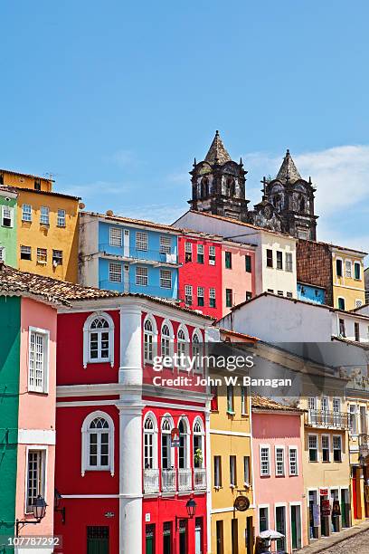 colorful buidings and church - pelourinho fotografías e imágenes de stock