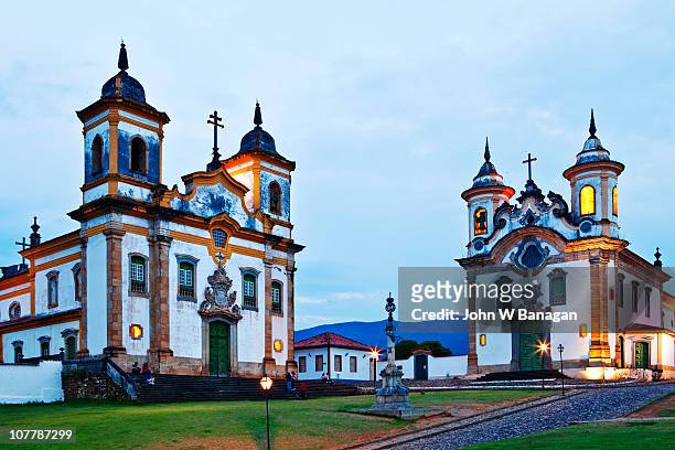 two churches at twilight - ouro preto stock pictures, royalty-free photos & images