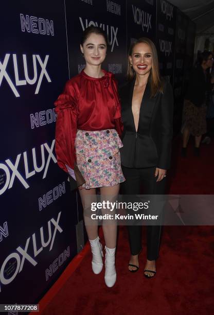 Raffey Cassidy and Natalie Portman attend premiere of Neon's "Vox Lux" at ArcLight Hollywood on December 05, 2018 in Hollywood, California.