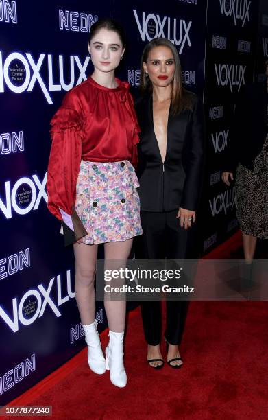 Raffey Cassidy and Natalie Portman attend premiere of Neon's "Vox Lux" at ArcLight Hollywood on December 05, 2018 in Hollywood, California.