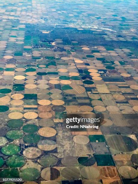 land irrigated with water from ogallala aquifer near garden city, kansas - grandes planícies imagens e fotografias de stock