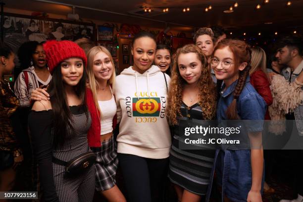 Actors Jenna Ortega, Nia Sioux, Jillian Shea Speader and Anna Cathcart attend YSBNow Holiday Dinner and Toy Drive at Buca di Beppo CityWalk on...