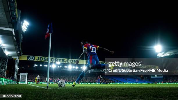 Pape Souaré of Crystal Palace takes a corner kick during the FA Cup Third Round match between Crystal Palace FC and Grimsby Town at Selhurst Park on...