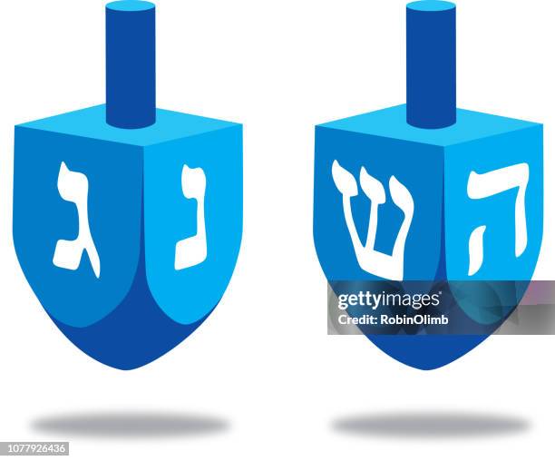 ilustraciones, imágenes clip art, dibujos animados e iconos de stock de dos dreidels azul con sombras - dreidel