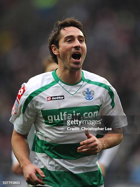 Tommy Smith of QPR celebrates scoring their second goal during the npower Championship match between Coventry City and Queens Park Rangers at The...