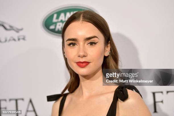 Lily Collins attends The BAFTA Los Angeles Tea Party at Four Seasons Hotel Los Angeles at Beverly Hills on January 5, 2019 in Los Angeles, California.