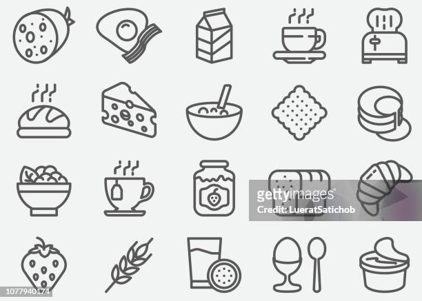 illustrazioni stock, clip art, cartoni animati e icone di tendenza di icone della linea per la colazione - bowl