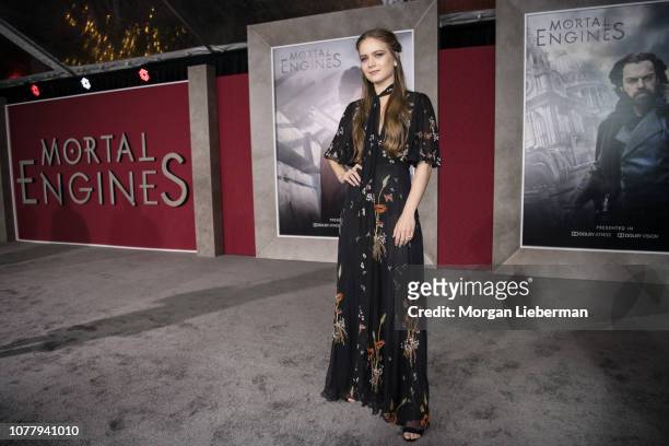 Hera Hilmar arrives at the premiere Of Universal Pictures' "Mortal Engines" at Regency Village Theatre on December 5, 2018 in Westwood, California.