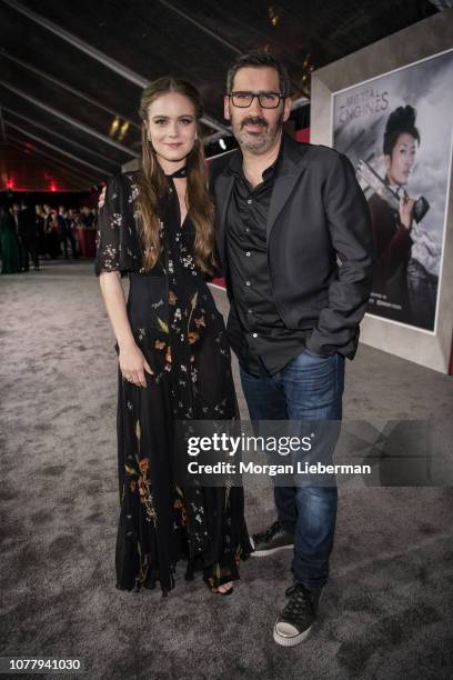Hera Hilmar and Christian Rivers arrive at the premiere Of Universal Pictures' "Mortal Engines" at Regency Village Theatre on December 5, 2018 in...