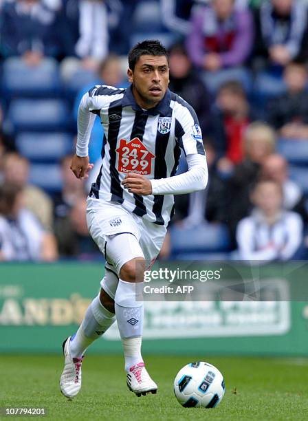 West Bromwich Albion's Chilean defender Gonzalo Jara in action during the English Premier League football match between West Bromwich Albion and...
