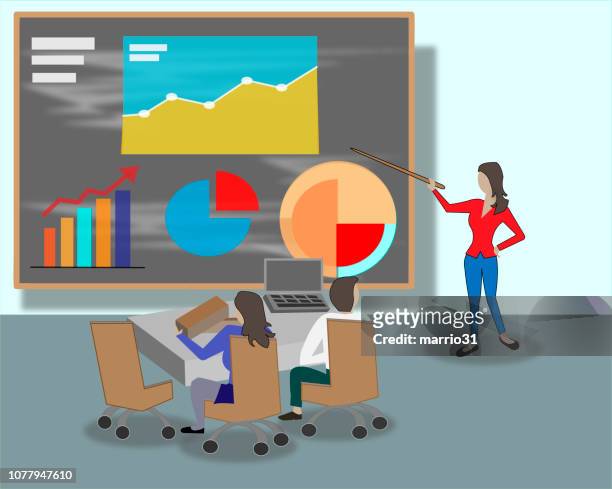 female coach give chart presentation to employees - school rules stock illustrations
