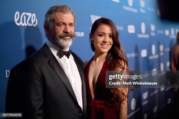 Mel Gibson and Rosalind Ross attend Michael Muller's HEAVEN, presented by The Art of Elysium, on January 5, 2019 in Los Angeles, California.