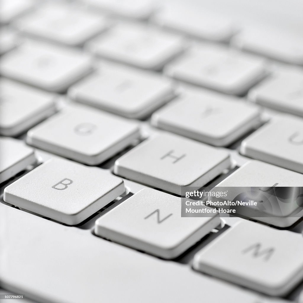 Close-up of keys on a laptop computer keyboard