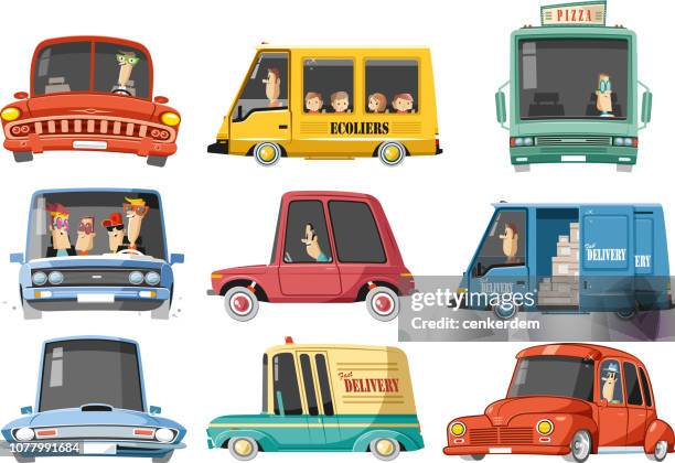 ilustrações de stock, clip art, desenhos animados e ícones de car set 1 - cartoon bus