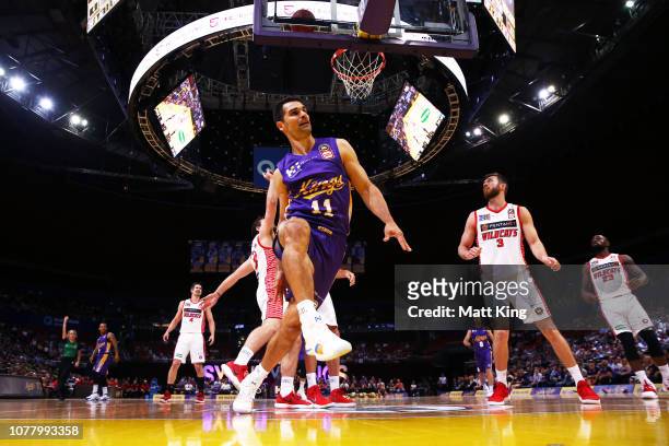 Kevin Lisch of the Kings drives to the basket during the round eight NBL match between the Sydney Kings and the Perth Wildcats at Qudos Bank Arena on...