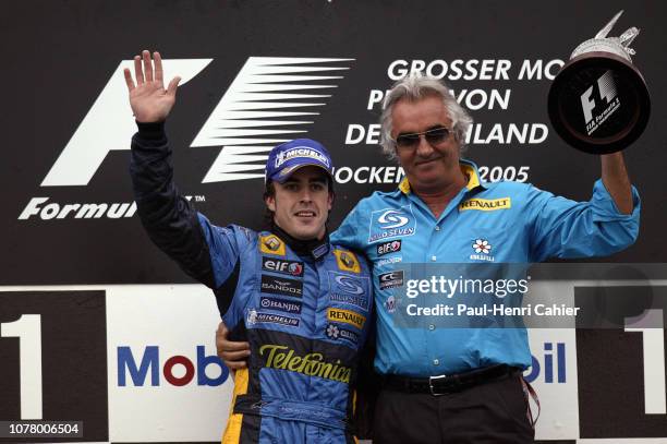 Fernando Alonso, Flavio Briatore, Grand Prix of Germany, Hockenheimring, 24 July 2005. Fernando Alonso with his manager, Renault team manager Flavio...