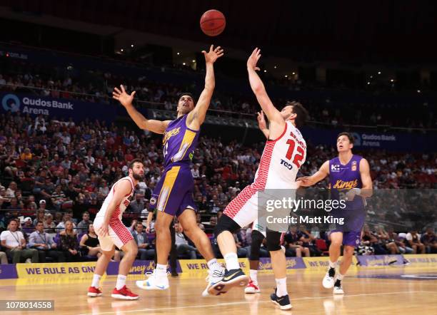 Kevin Lisch of the Kings drives to the basket during the round eight NBL match between the Sydney Kings and the Perth Wildcats at Qudos Bank Arena on...