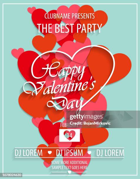 valentines day red party flyer invitation template with red hearts. vector illustration. - dance logo stock illustrations