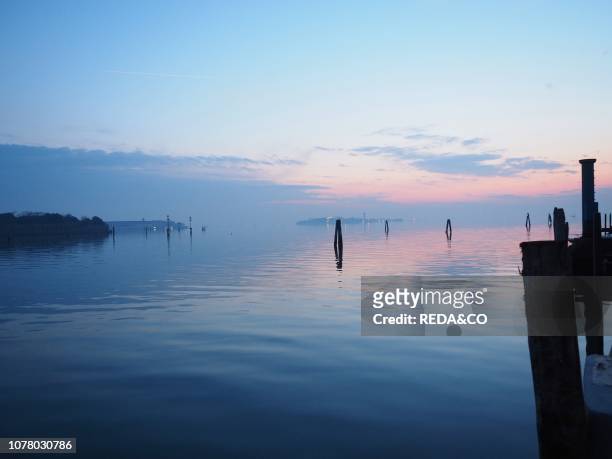 Laguna and Isola di San Giorgio in Alga view from the island of Giudecca Venice Veneto Italy Europe.